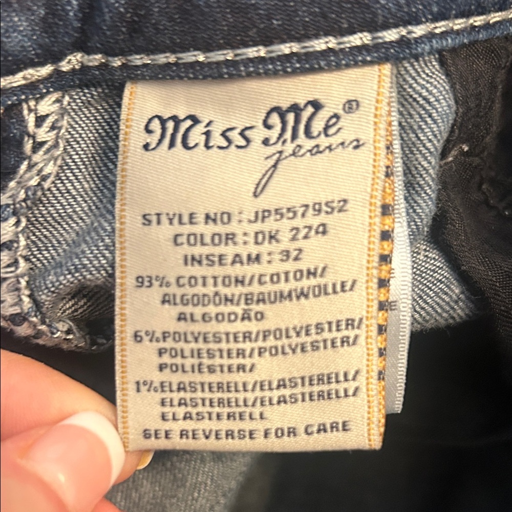MISS ME⚜️Skinny JEANS Dark Blue Fleur-de-Lis & Crosses Size 30 JP5579S2 - Picture 10 of 14